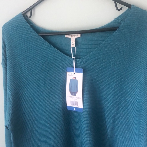 NWT Ella Moss Women's Sweater Ribbed V-Neck Sweater Blue Size Large - Picture 5 of 7